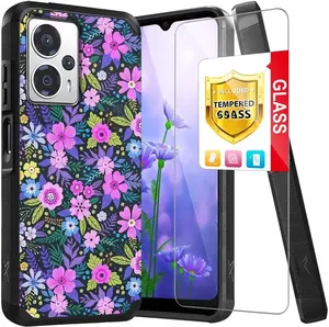 Compatible with Cricket Outlast 5G 2024 Case, AT&T Motivate Pro 5G Case, with Tempered Glass Screen Protector, Dual Layer  Support Shockproof Heavy Duty Phone Case (Mystical Floral Boom)