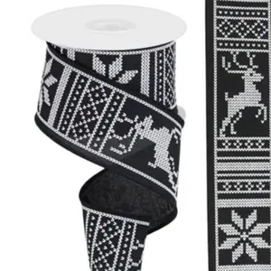Wired Ribbon Christmas Sweater Print 2.5 Inches x 10 Yards for Wreaths, Floral Arrangements, Gift Wrapping