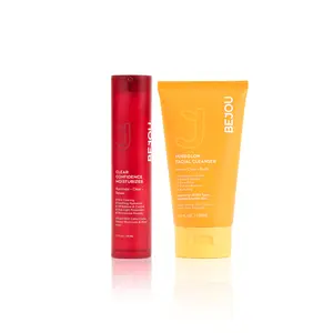 BEJOU Clear + Calm Duo - Pure Glow Cleanser & Clear Confidence Moisturizer with Aloe for Sensitive Acne-Prone Skin Hydrating Gentle Moisture Facial - Hydrate