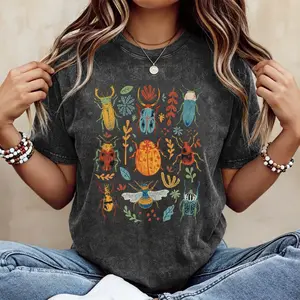 Vintage Acid Wash Bug Insect Graphic Tee Goblincore Aesthetic Shirt
