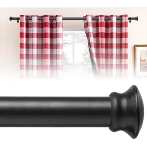 Curtain Rods Heavy Duty, Adjustable Curtain Rod for Windows 24 to 66, Black Curtain Rod 1 Inch Thick, Curtains Rods for Bedroom, Kitchen Drapery Rods with Brackets, Simple Basic Grommet Curtain Pole