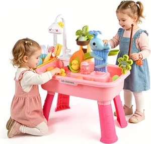 Color Changing Kitchen Sink Toy with Upgraded Electric Faucet, Automatic Water Circulation, Dishwasher and Fishing Playset for Boys and Girls in, Requires 4 AA Batteries Not Included