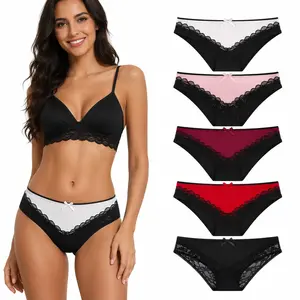 Women's Soft Cotton Hipster Panties, 5PCS Breathable Lace Trim Underwear, Everyday Wear Feminine Bridal Womenswear for Comfort & Elegance