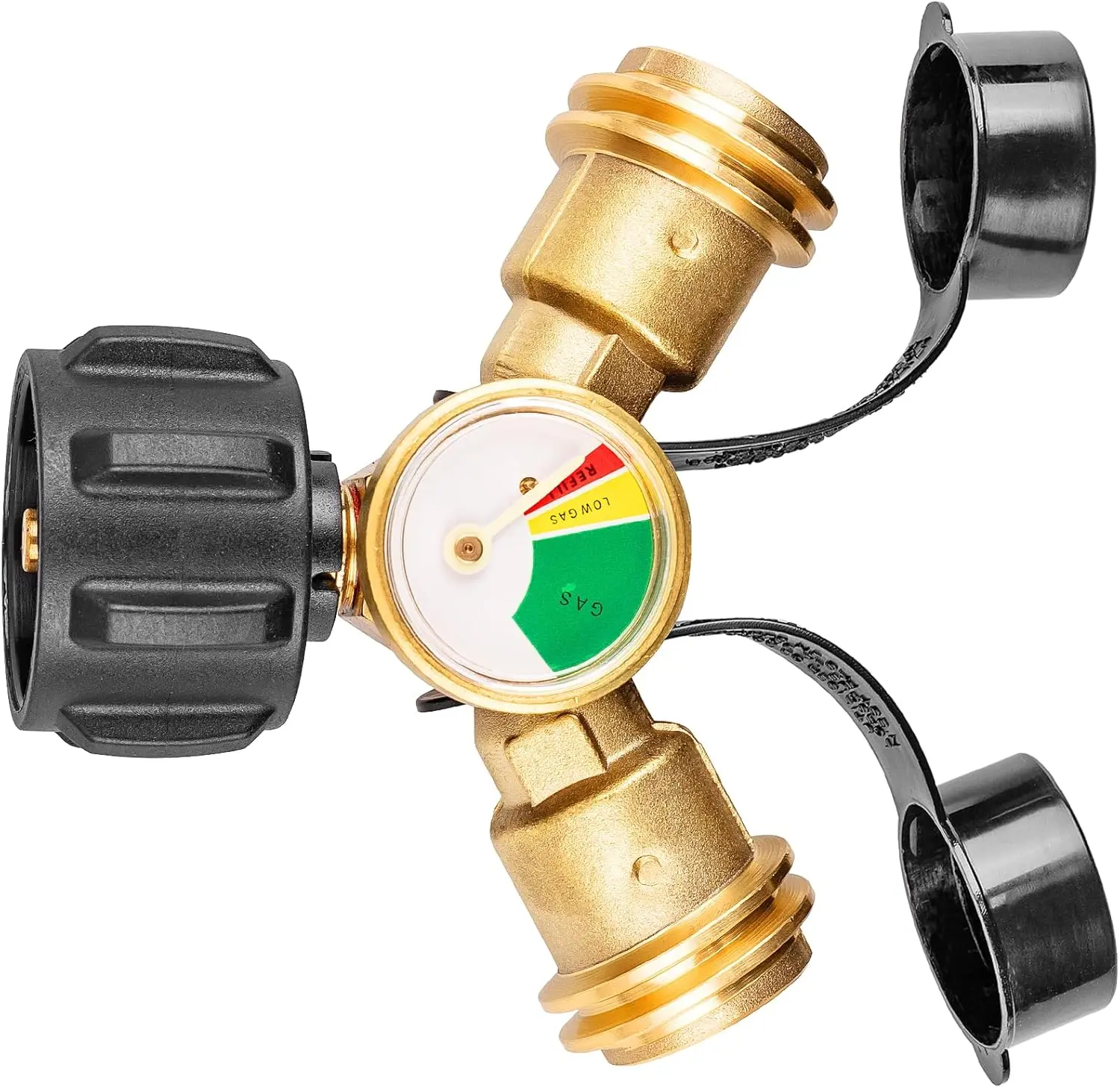 Tank Splitter with Gauge,  Splitter 2 Way,  Y Splitter Adapter with Shut Off Valve,  Hose Splitter Manifold for Camping Stoves, Heater, BBQ Grills, Gas Burners and More
