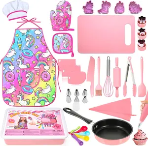 Mothers Day Gift Kids Cooking and Baking Set with Storage Case Complete Cooking Supplies Kids Baking Kit Pretend Play Cooking Toys Unicorn Apron and Chef Hat for Girls & Boys
