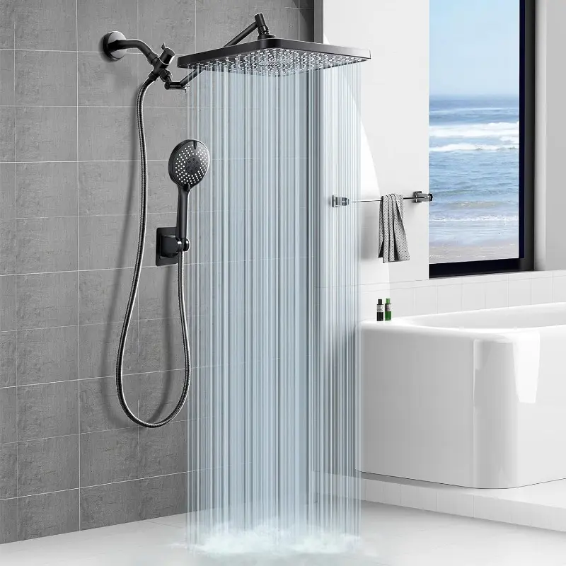 12.2" Premium Rain Shower Head with Handheld Power Spray Combo, High-Pressure Overhead Waterfall Shower Head with Anti-Clog Nozzles and Air-In Tech, 12.2 Inches, Updated High Pressure, 12 In & Above