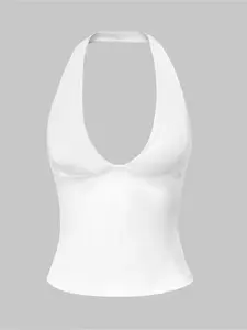 Women's Spring Autumn V-Neck Sexy Tank Top Vest Sleeveless, Slim Fit Bodycon Design, Soft Comfortable Fabric, Fashion Casual Wear, Multi-Purpose Stylish Item