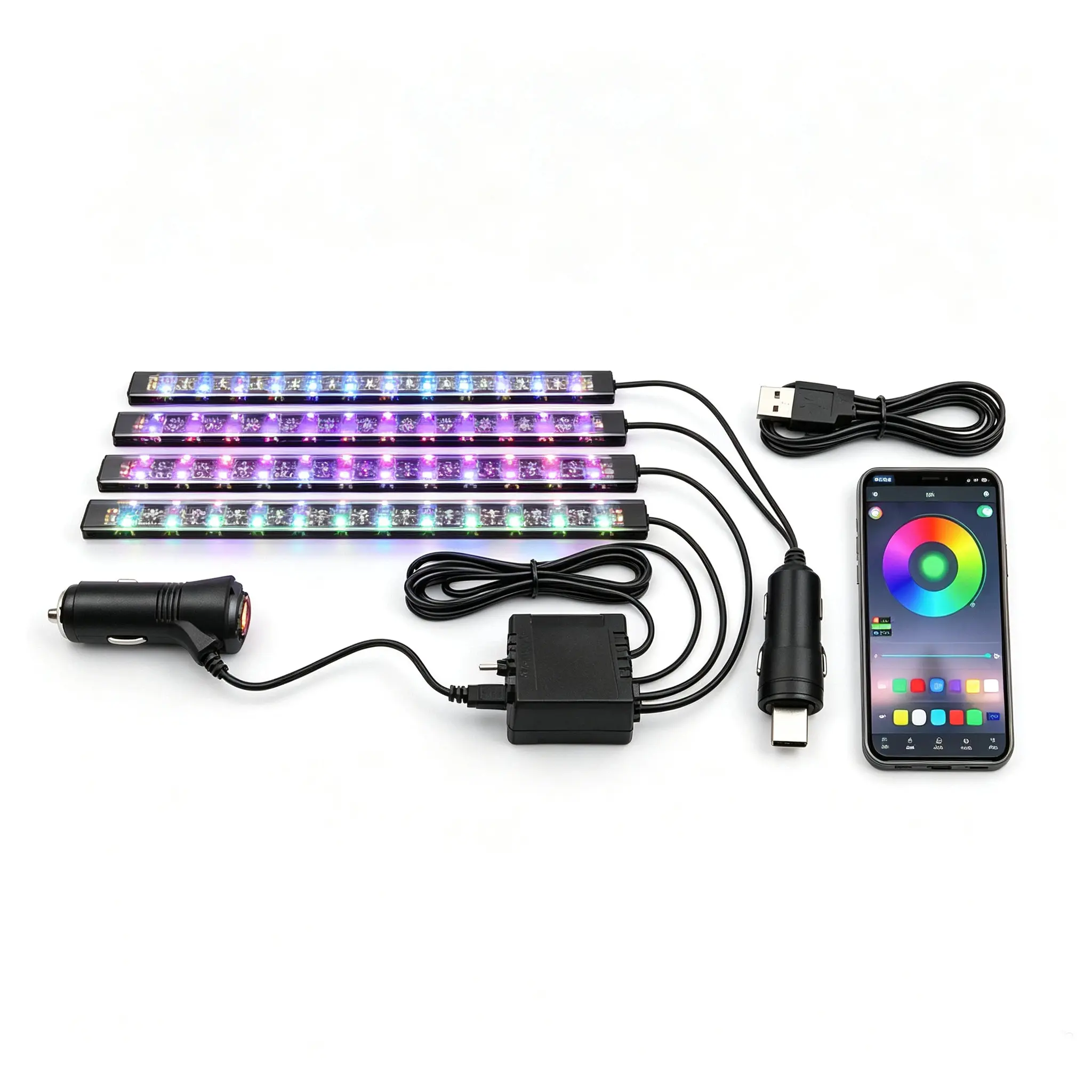 Transform Your Car Interior Instantly! M24 RGB LED Strip Lights for Cars, Wireless Smart Ambient Lighting Kit with Bluetooth Music Sync, APP Control & Remote, 16 Dynamic Modes, Multi Color Changing Car Decorative Lights, 12V Auto Accessories