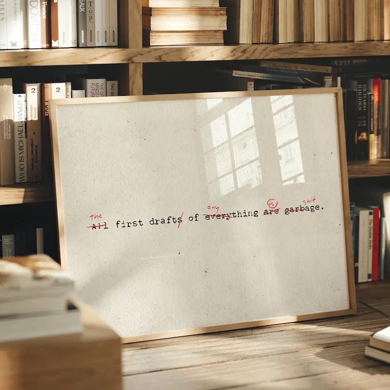 Ernest Hemingway Quote The First Draft of Anything is Shit Writer Gift Author Office Wall Art Literary Decor Poster