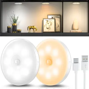 Pack of 6 Night Lights with Motion Sensor, Three-Colour USB Rechargeable LED Light, Cabinet Lighting, Motion Sensor Indoor for Stair Lighting, Bedroom,  Children's Room