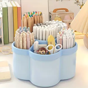 1 PC Rotating Desktop Organizer Pen Holder Multi Compartment Storage Box for Stationery Makeup Brushes Lipstick Eyebrow Pencil Durable PP Material Scentless Ideal for Dormitory and Office Desk Organizati