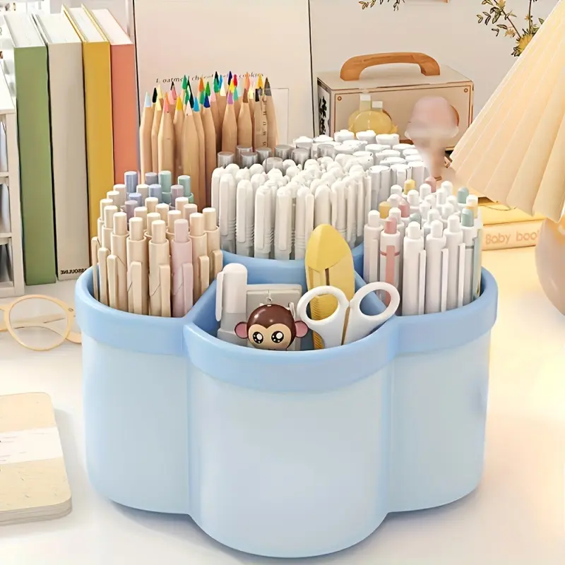 1 PC Rotating Desktop Organizer Pen Holder Multi Compartment Storage Box for Stationery Makeup Brushes Lipstick Eyebrow Pencil Durable PP Material Scentless Ideal for Dormitory and Office Desk Organizati Office Desk Accessories