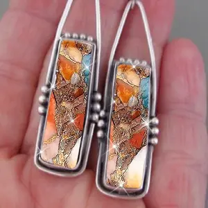 2pcs/ set Amber Artificial Crystal Earrings with Trendy Design. Unisex and Ideal for Vintage Parties. Great Gift Option for Women, Moms and Friends for Multiple Celebrations