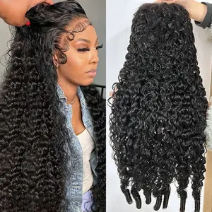 13x6 Lace Front Wigs Human Hair Burmese Curly Wig for Black Women 200 Density Water Wave Pre Plucked Transparent Lace Frontal 100% Human Hair Wigs with Spiral End Natural Color 28inch