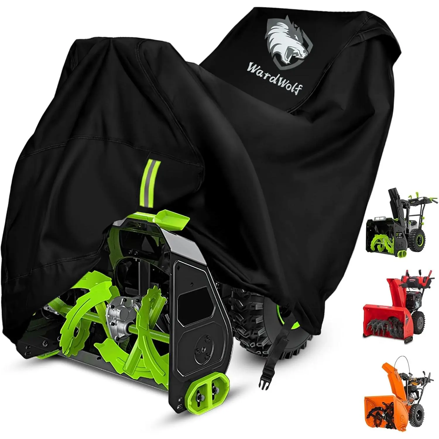 600D Heavy Duty Universal Snow Blower Cover Fit Most Electric Two Stage Snowblowers Waterproof Windproof Sunproof with Air Vent and Buckle Strap Black