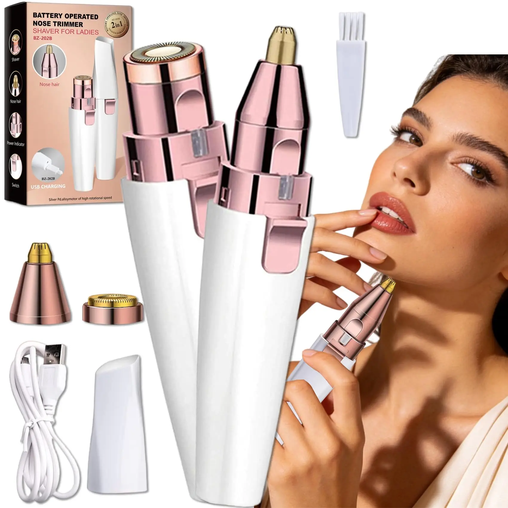Eyebrow Razor,Facial Hair Removal for Women, (USB Rechargeable), 2 in 1 Eyebrow Trimmer and 100% Painless Hair Remover with Light for Nose, Lips, Face, Body