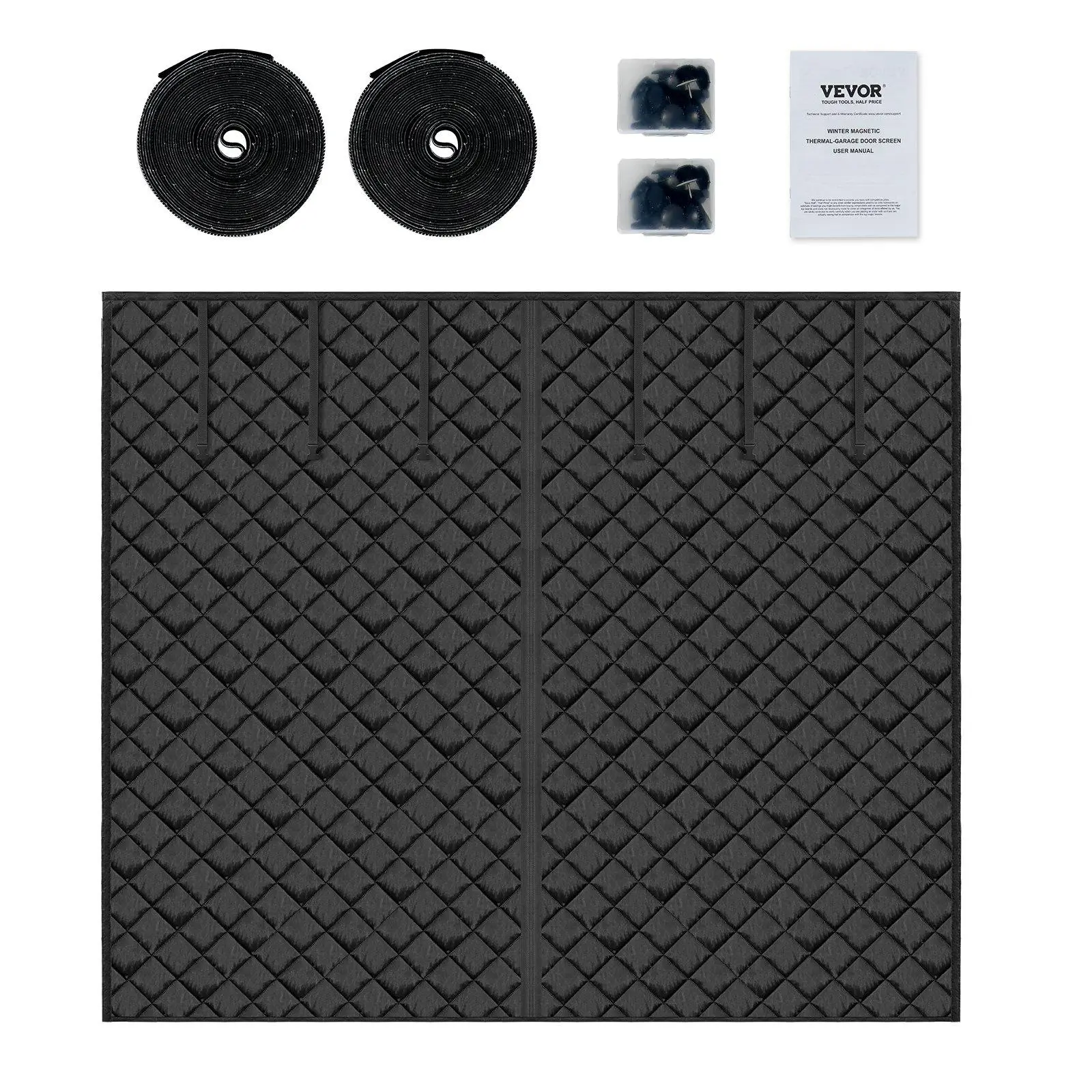 VEVOR 9.28x7.15 ft Thermal Insulated Magnetic Mesh Garage Door Curtain - Easy Install Curtain for Winter Use, Father's Day Gift, Magnetic Mesh Curtain