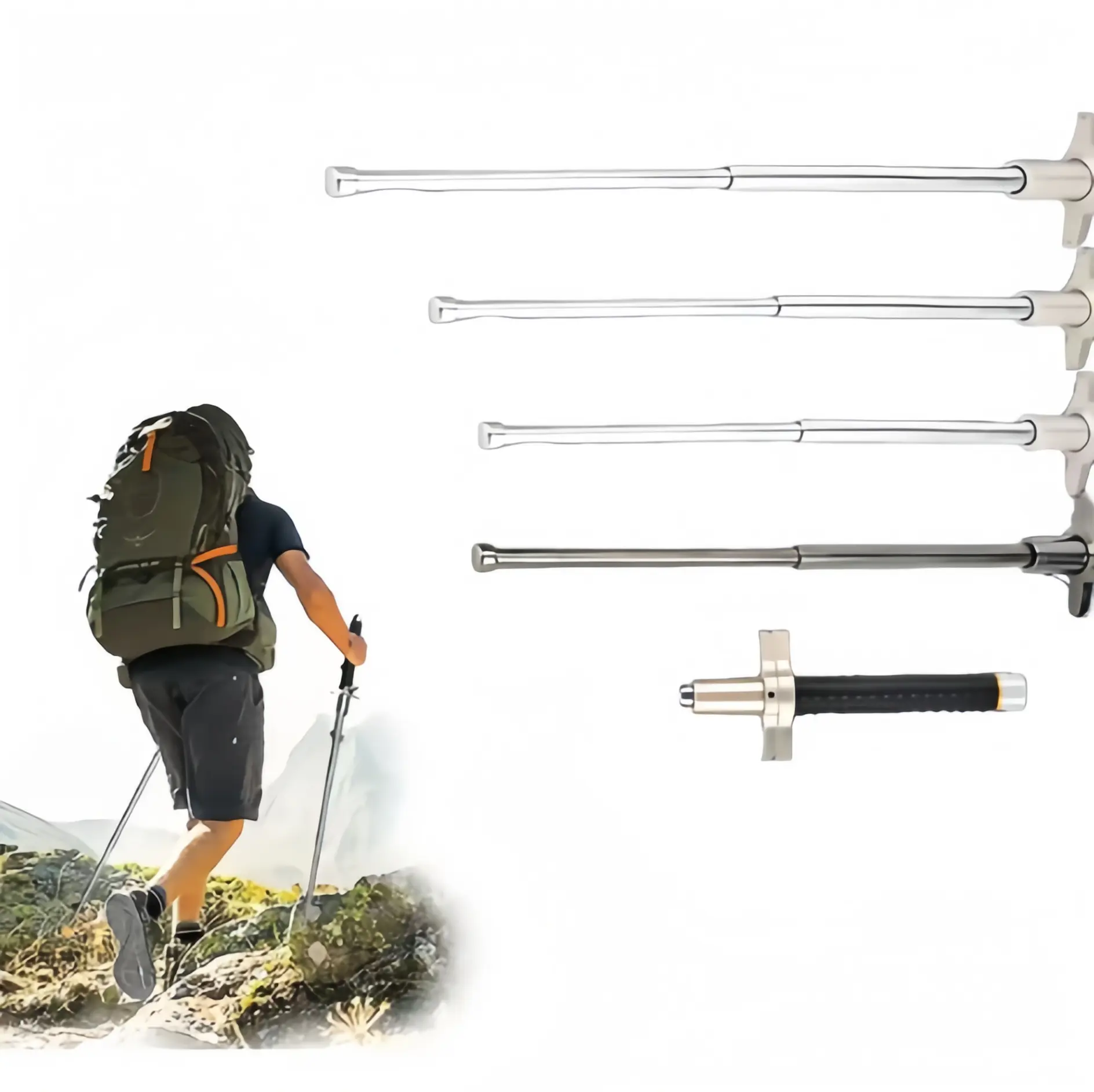 Adjustable Hiking Trekking Pole, Lightweight Aluminum Walking Stick, Anti‑Slip Handle Telescopic Hiking Stick for Men Women, Outdoor Camping Mountain Backpacking Travel