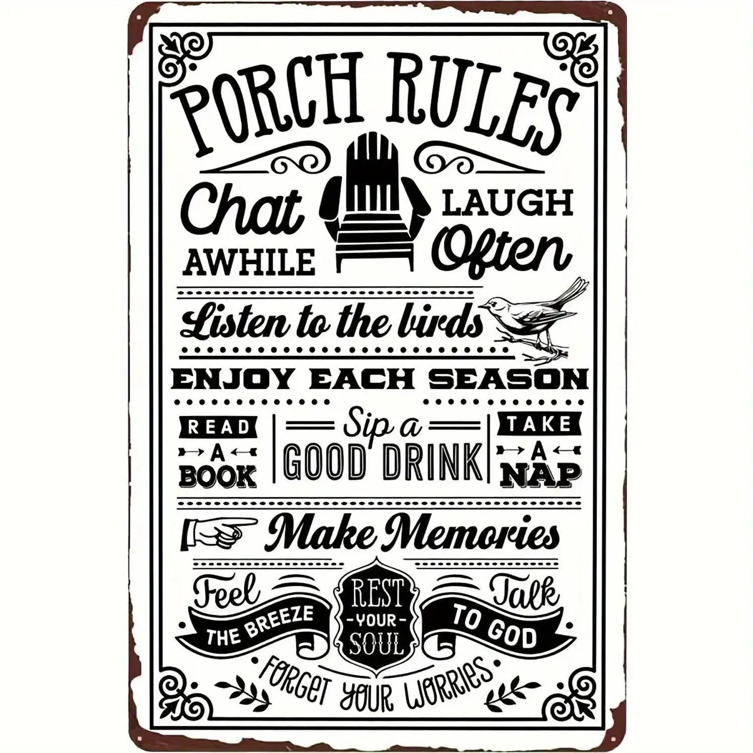 Prints Porch Rules Metal Funny Rustic For Yard 12X8 Inch For Homeowners Garden Lovers Perfect Gift For Housewarming Vintage Decorative Sign Wall Art