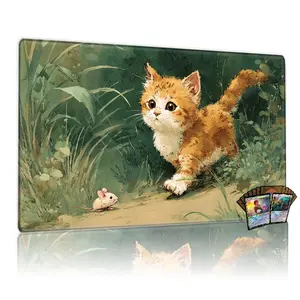 Adorable Curious Kitten and Mouse Playmat Mouse Pad 12x24inch Game Mat Gaming Mouse Pad for MTG TCG Trading Card Game Table Mat Perfect Gift
