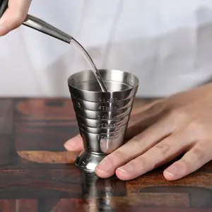 Stainless Steel Measuring Cup Set, Graduated Beaker with Scale, Perfect for Mixing Cocktails & Drinks, Ounce Measure, Spoon Included