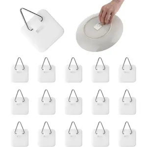 15PCS Invisible Adhesive Plate Hangers, Wall Display Holder, 1.25 Inches Vertical Picture Hanging Hooks for Decorative Plates and Art Wall Decor