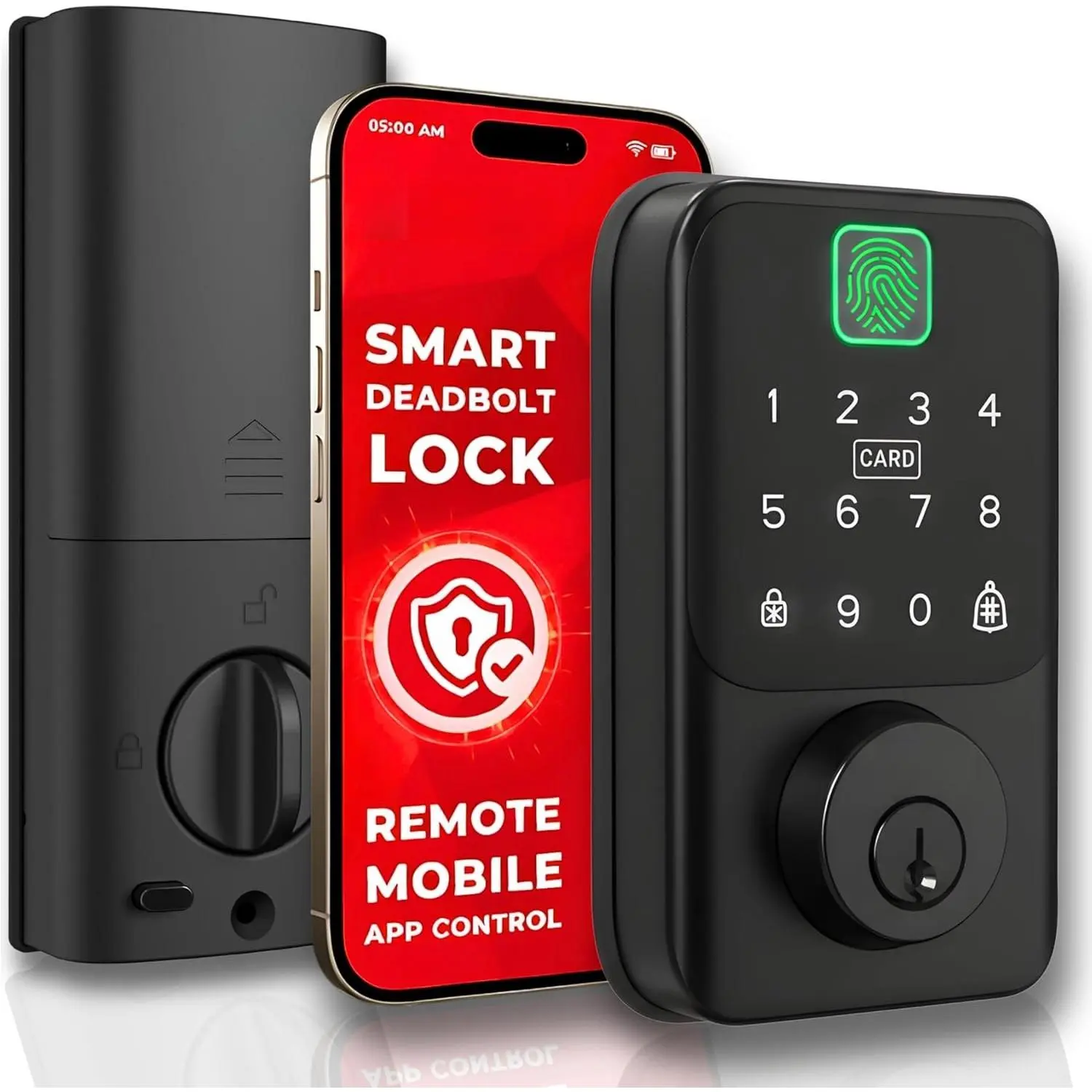 Deadbolt V600BF -  Door Lock for Front Door, Keyless Entry Door Lock with Fingerprint,  Keypad, RFID Card and Mobile App Control, Auto Lock, DIY Easy Install, IP65 Weatherproof.