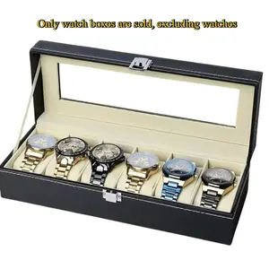 Watch Storage Box 6 Slots – Modern PU Leather & Wood Display Case for Men & Women, Removable Pillows, Watch Organizer