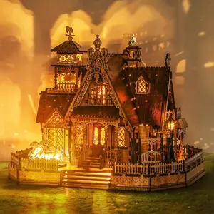 3D Wood Puzzle Countryside Cottage Model - DIY Miniature Building Kit with Spark LED Lights - Craft Rural Architecture Home Décor Gift for Adults