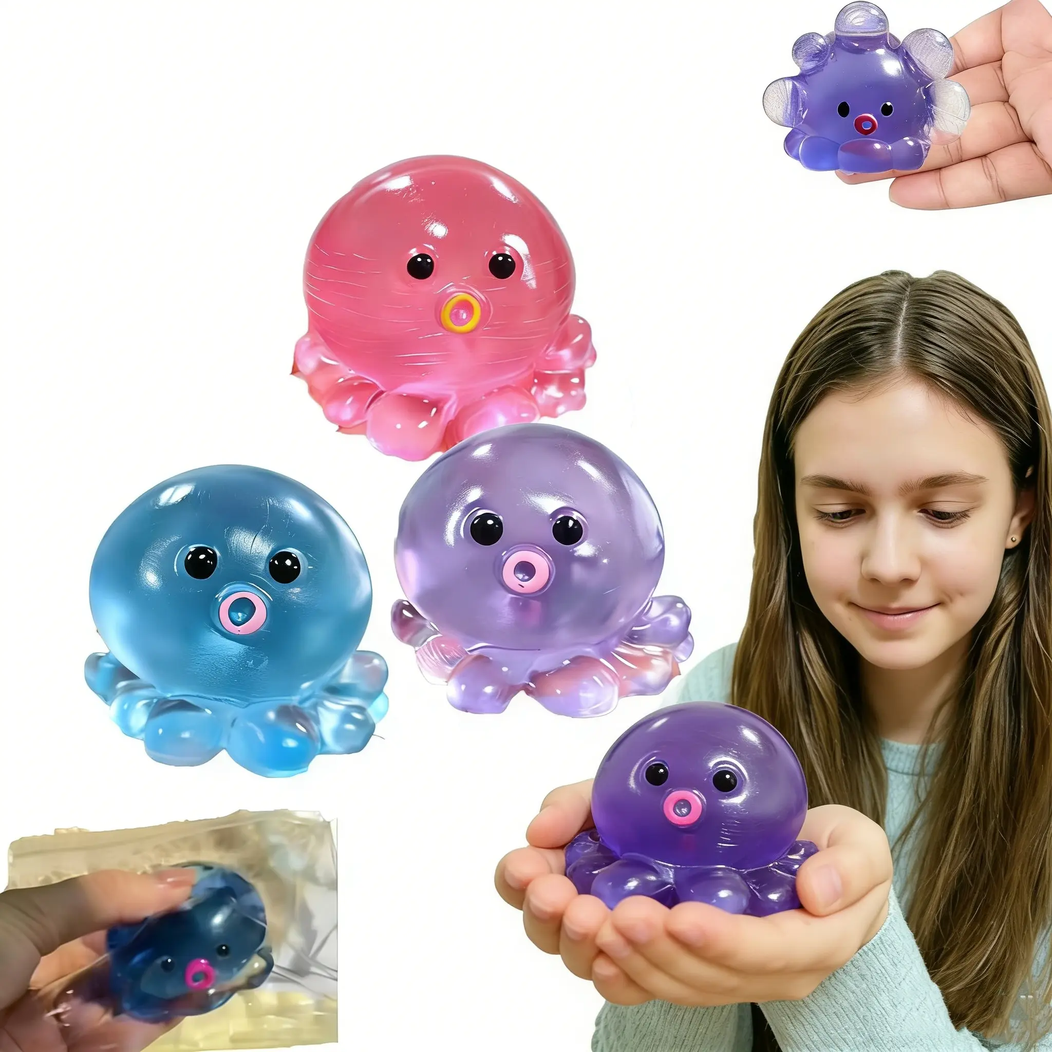 Octopus Squishy-Octopus Stress Balls for Adults, Jellyfish Squishy Soft Squishies Squeeze Toy for Relief, Sea Animal Stress Balls for Party Favors, Classroom Prizes, Birthday Gifts