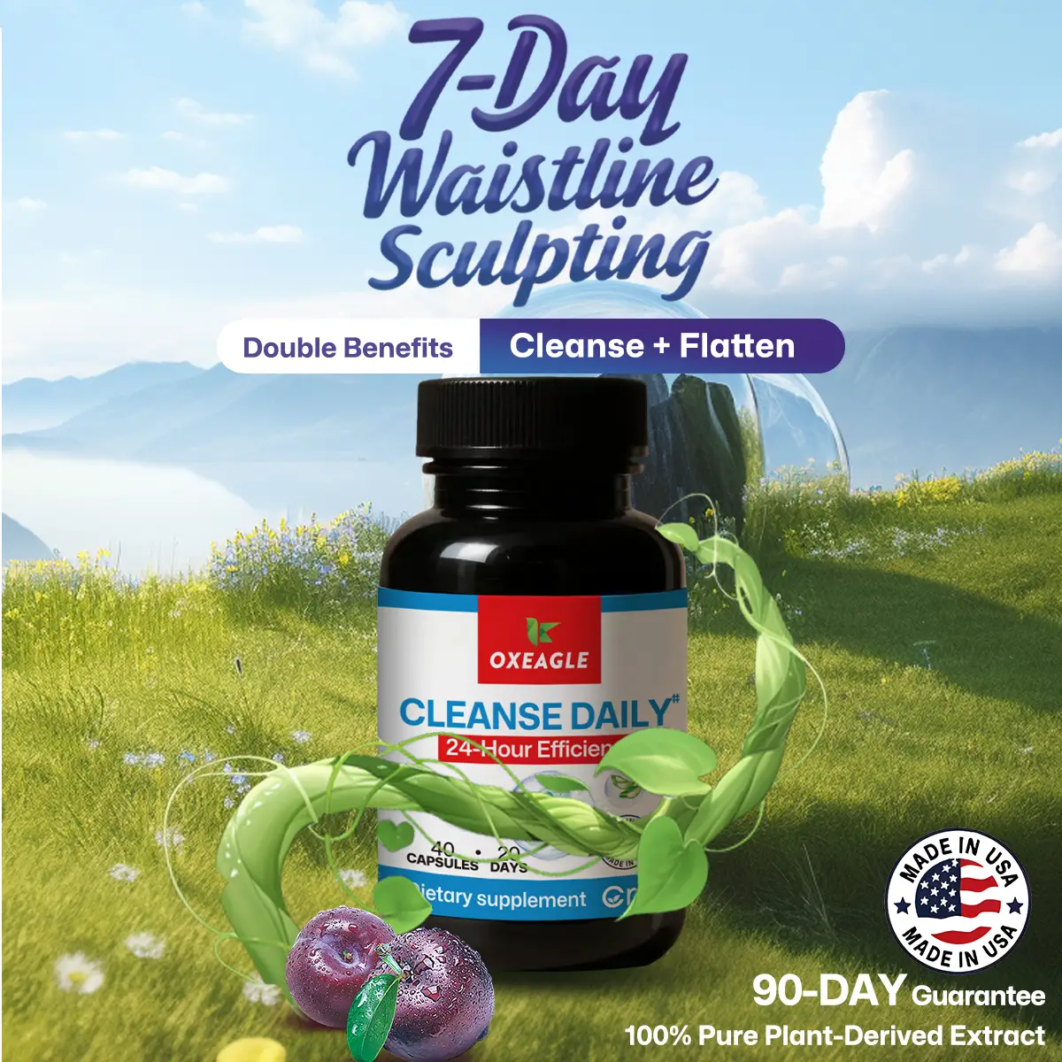 Oxeagle 4th Gen Daily Cleanse Capsules, Gentle Detox & Belly Relief, Detox Gut Cleanse, Healthcare Dietary Supplement, 40 Capsules