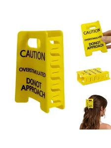Over-Excitement Warning Hair Clip, Boundary Setting Warning Hair Clip (for women only), a fun mental health awareness gift, large hair clip suitable for all hair types, yellow novelty hair accessory