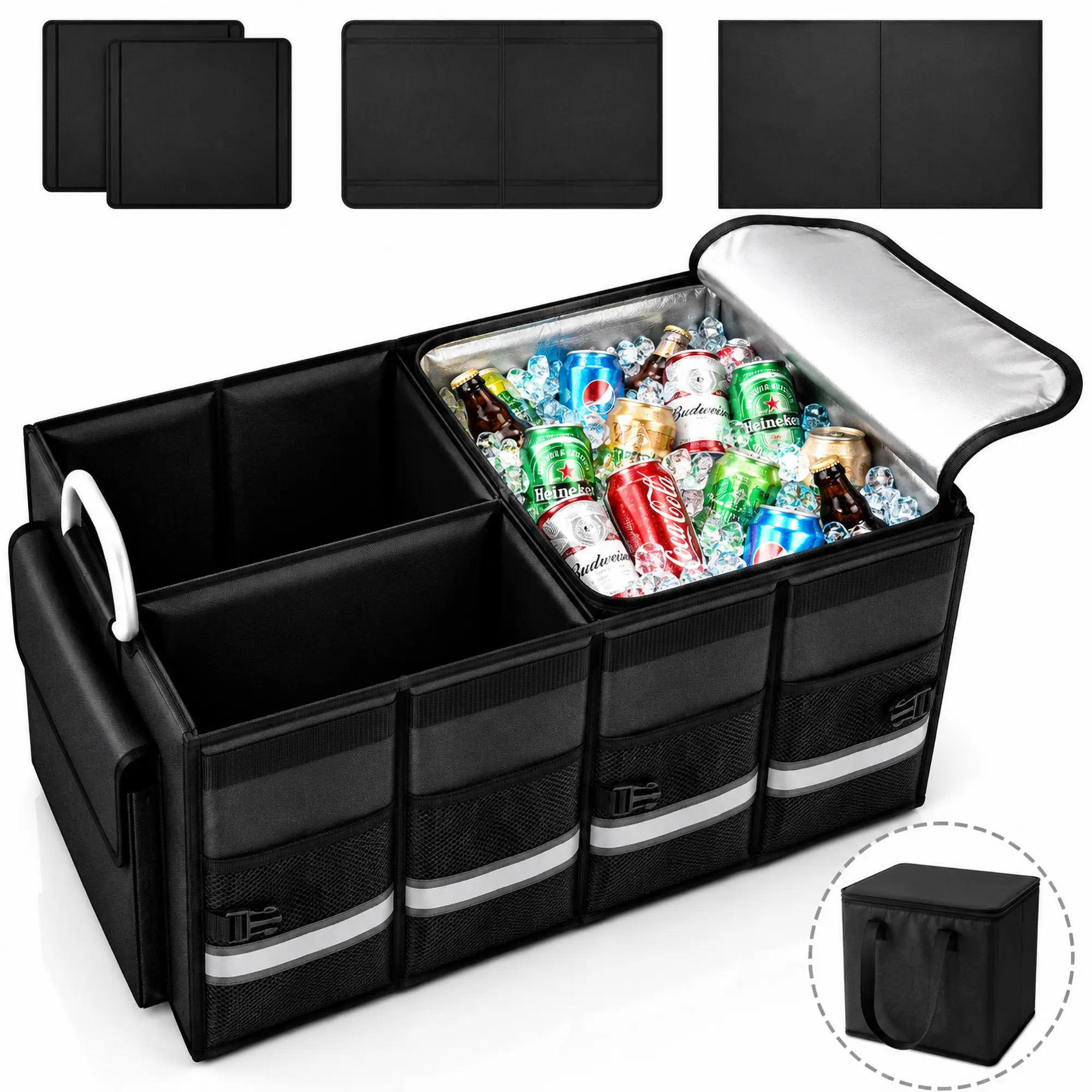 High-Capacity Rectangle Collapsible Car Trunk Storage Box with Multiple Compartments, 600D Oxford Durable Covered Unit, Non Slip Bottom, Adjustable Secure Straps, Essential Home Organizer Accessory for Drivers, Foldable