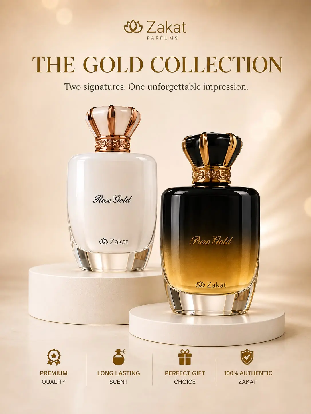 The Gold Bundle I Pure Gold by Zakat Eau De Parfum 3.4 FL OZ I Rose Gold by Zakat  Eau de Parfum 3.4 FL OZ For Women