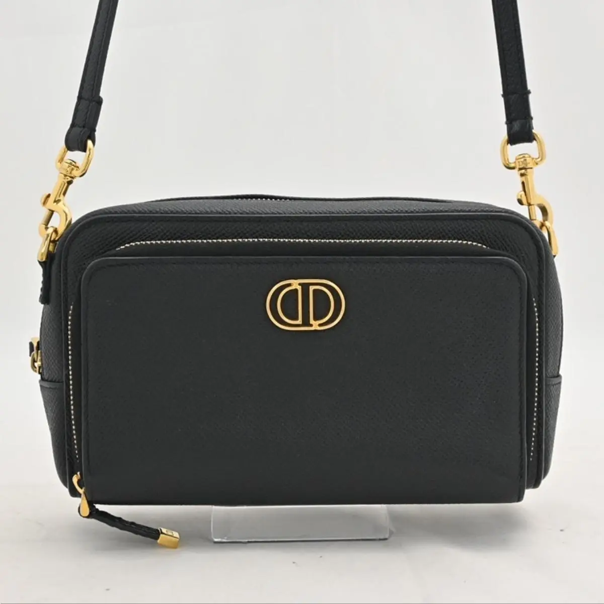 Pre-owned Dior As Shown Shoulder Bags Caro Double Pouch Shoulder Bag CD Logo Black Gold Hardware di9795dd