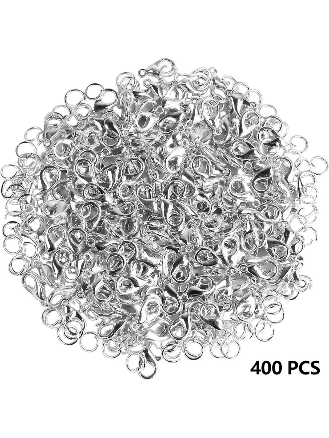 400 Piece Lobster Clasp Set with Open Jump Rings, Silver Color Jewelry Hooks for DIY Handmade Jewelry Making, Vintage Jewelry Clasps, Beading Accessories, Jewelry Making Supplies