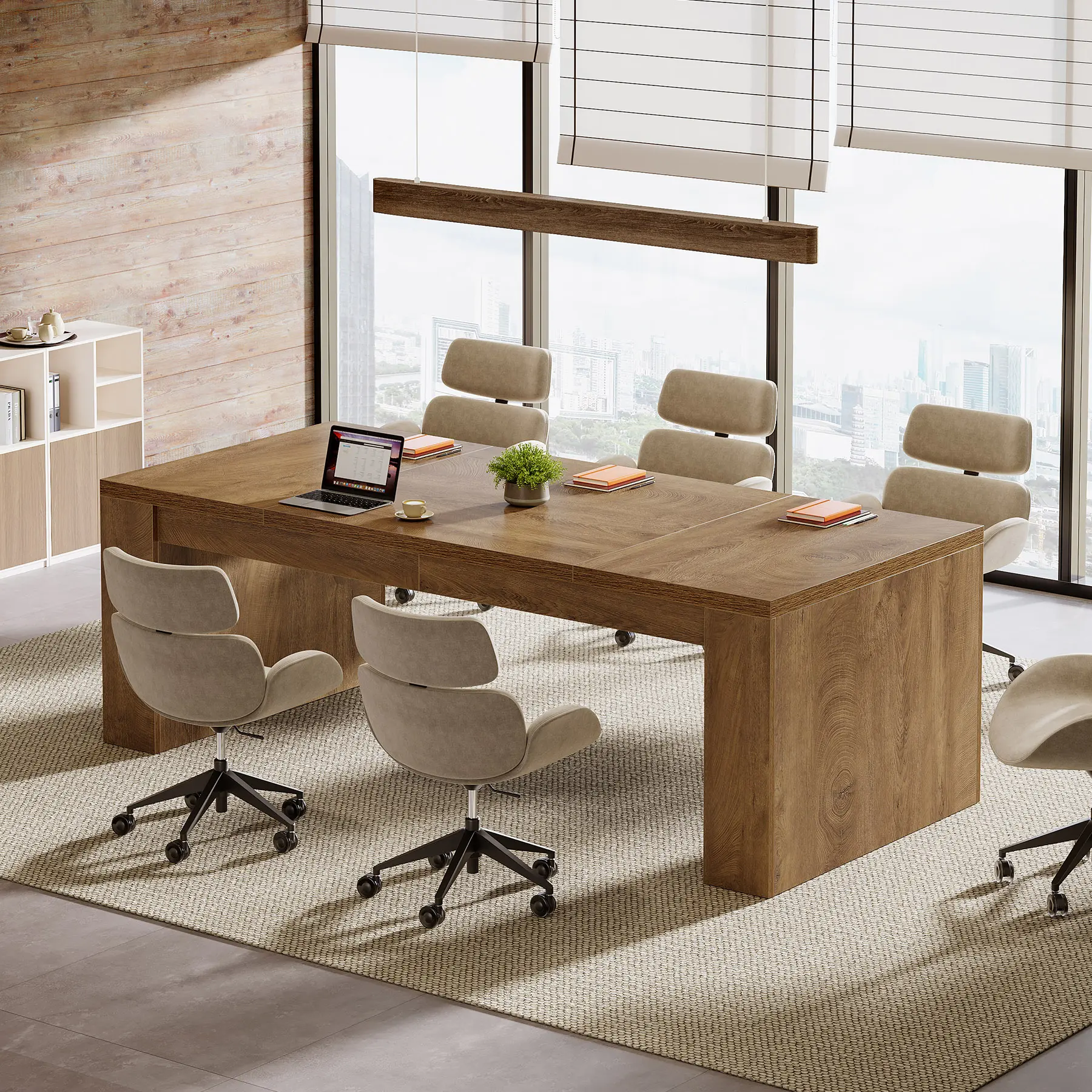 LITTLE TREE 6 ft Conference Table, 71-Inch Rectangular Executive Meeting Table for Office, Farmhouse Sturdy Business Desk for Office Conference Room