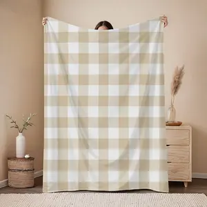 Mackenzie Childs Tan Check Blanket - Soft, Warm and Lightweight