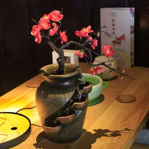 Tabletop 15.7" Flower Vase Style Bonsai Waterfall Humidifier, 4-Tier Indoor Zen Relaxation Desktop Fountain for Home Office Decoration