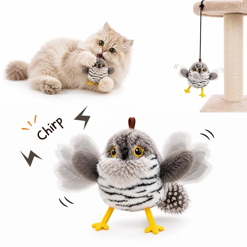 Interactive Moving Bird Cat Toy - Smart Touch Activated Flapping & Chirping | Indoor Kitten Boredom Buster / Solo Play Kicker & Hanging Chase Exercise Toy | Viral Tech Pet Supplies, Sensory Automatic Relieve Cat Anxiety Enrichment Gift