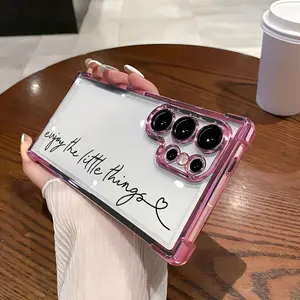 Phone Case Compatible with Samsung Galaxy S23 Ultra S24 Plus S25 S22+ FE Edge Pink Glam Pattern Anti-drop Durable Total Protective Shockproof Transparent Cover Casing