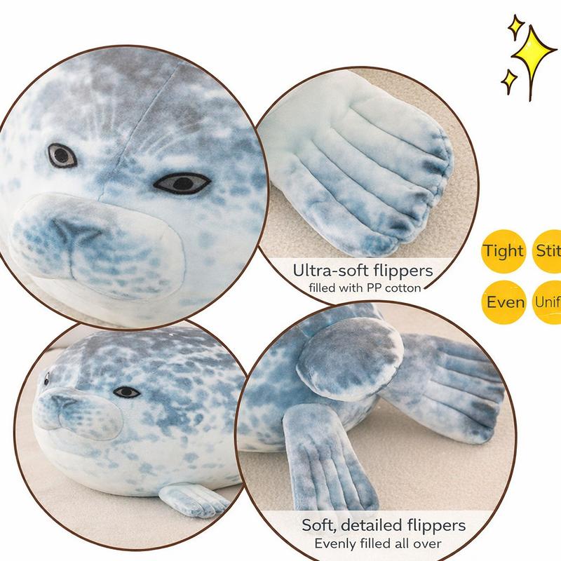 Cute Seal Plush Pillow, Soft Stuffed Animal, Available in 40cm & 100cm Sizes, Ultra-Soft Fabric, Fluffy PP Cotton Fill, Perfect for Sleeping, Lounging, Bedding, Sofa Decor