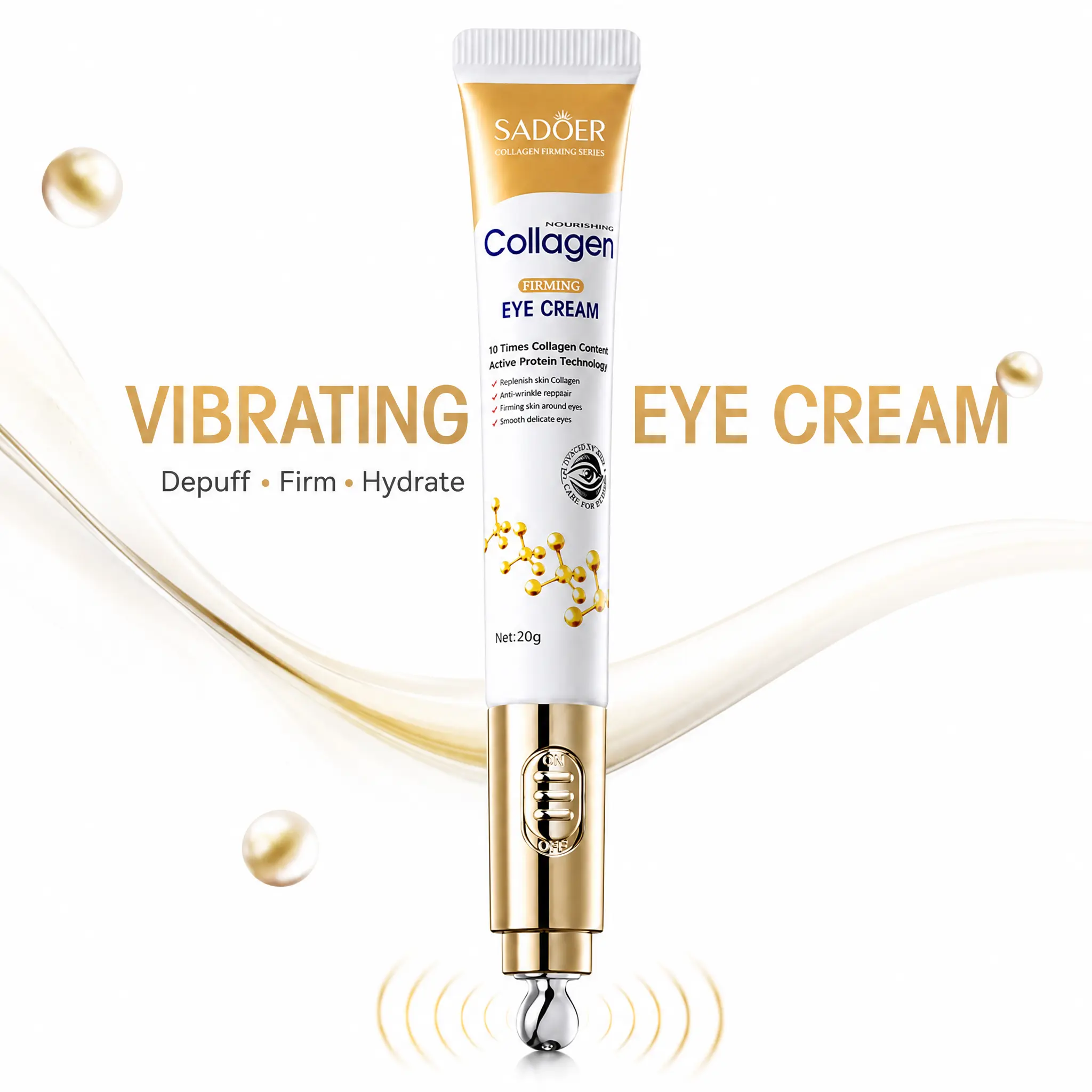 360° Vibrating Gentle Lightweight Eye Cream - Cooling Micro-Massage Technology for Puffiness, Bags Under Eyes, Daily & Evening Skincare