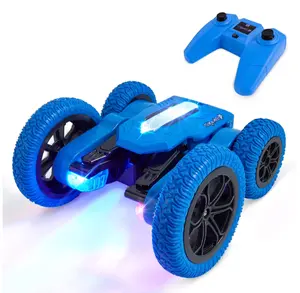 USA Toyz Tornado Extreme RC car for kids, off road remote control stunt car with bright LED lights, 2 sided driving, 360 flips, rechargeable battery, 2.4GHz controller, all terrain tires, (Blue)
