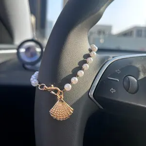 Adjustable Steering Wheel Decorative Piece, Car Interior Decoration, 15 Cm Long, Simple Style, Cute Design, Creative Beaded Car Hanging Accessory