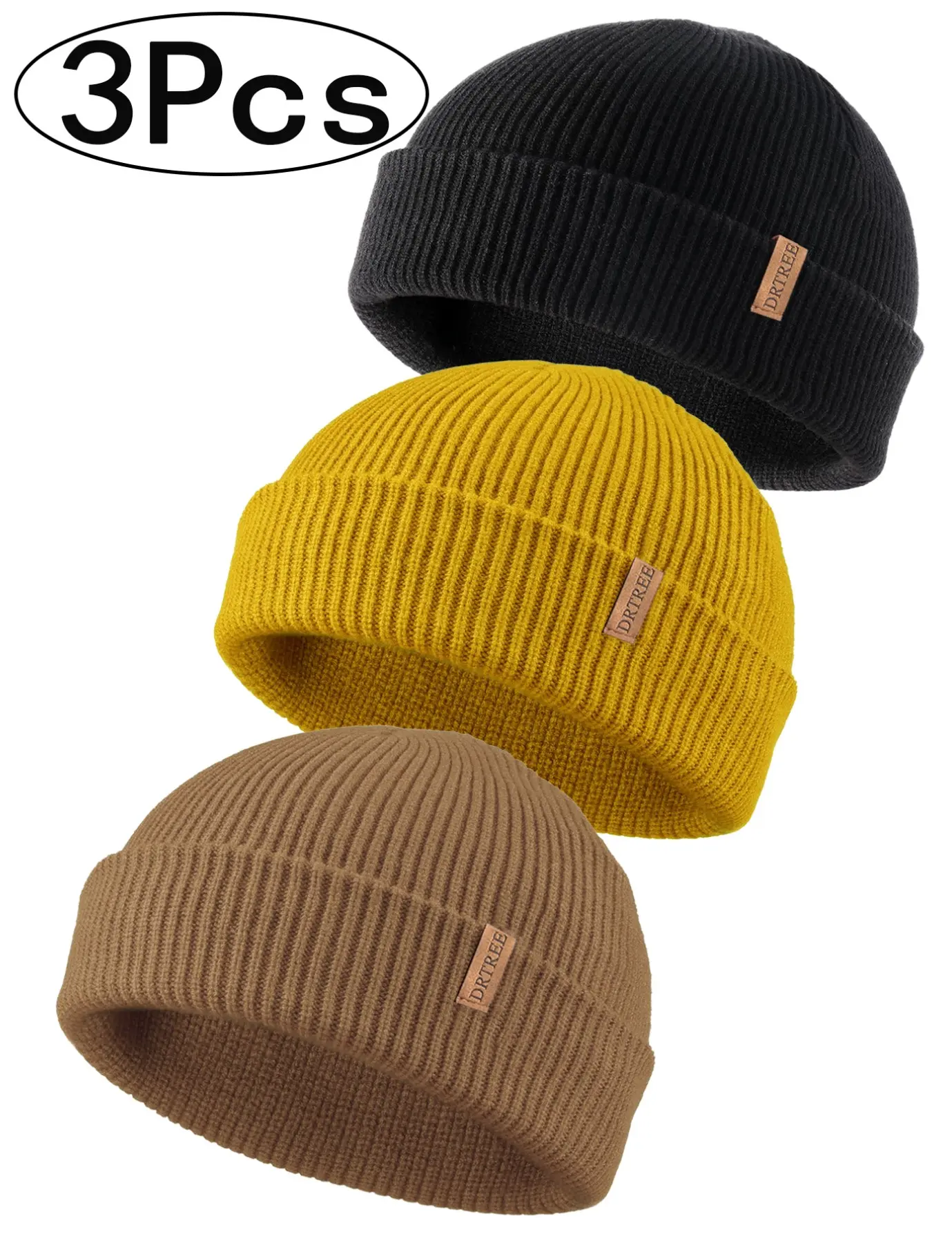 3Pcs-Beanie Hat Knit Ski Cap Fisherman Beanie for Men Women‘s solid color knitted hat jewelry accessories Fitted Hat Fashion Beanie