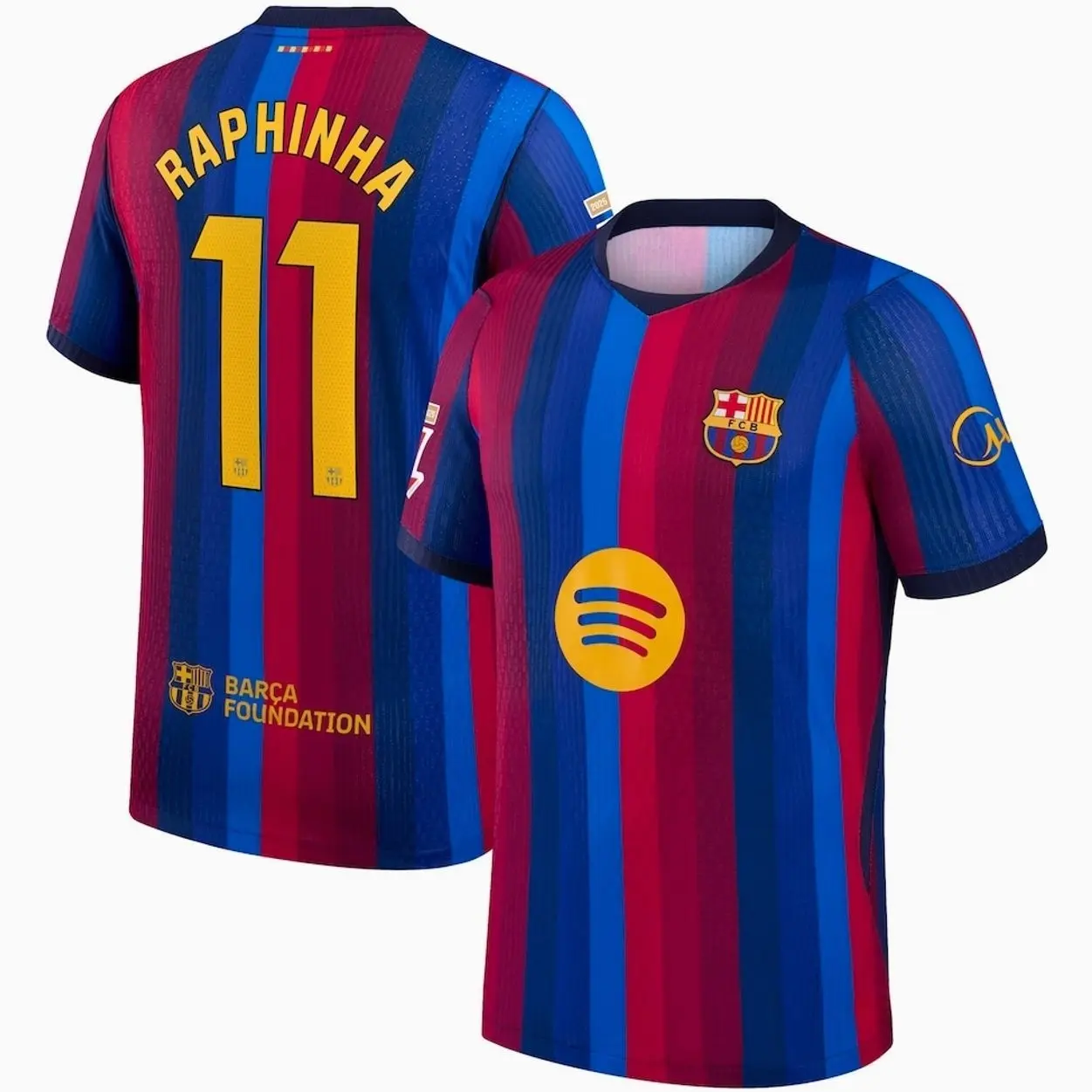 Unisex Soccer Jersey Blue Red Striped Soccer Jersey #11 Raphinha Fan Style Football Shirt 2026/2027