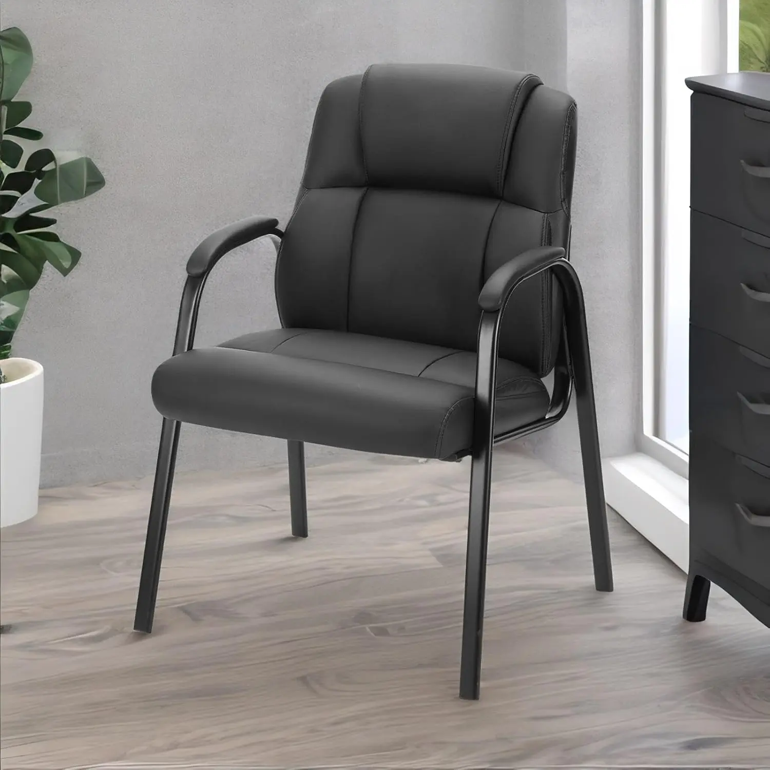 Office Guest Chairs, Big and Tall Desk Chair No Wheels Executive Office Chair PU Leather Conference Room Chairs Lobby Chairs with Padded Arms