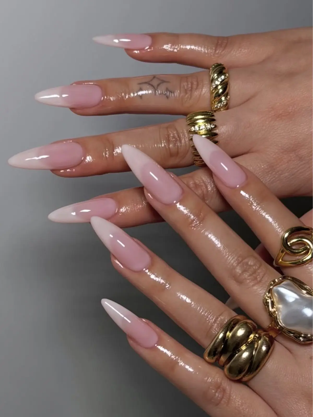 Baby Pink French Tip Press On Nails, Milky White Ombre Almond Nails, Minimalist Nude Nail Set, Glossy Handmade Bridal Wedding Nails