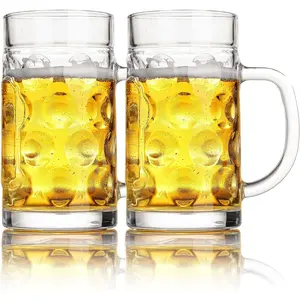 20 oz Large Heavy Glass Mugs with Handles Set of 2, Clear Lead-Free Beer Steins for Tea Coffee, Oktoberfest Style, Best Gifts for Dad Husband Friend